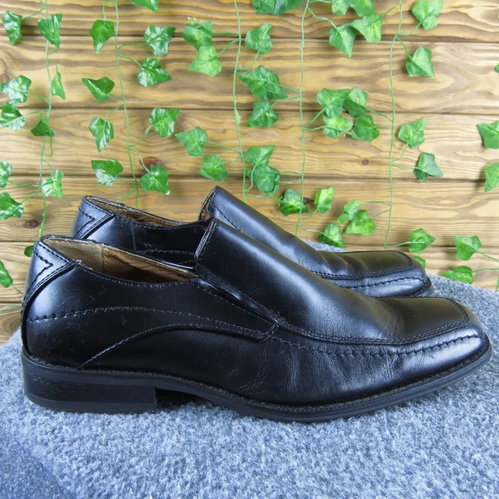 Joseph Abboud Men 8.5 Black Leather Slip On Dress Shoes‎ Classic Square Toe